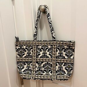 Vera Bradley Black and White Floral Tote with Zipper